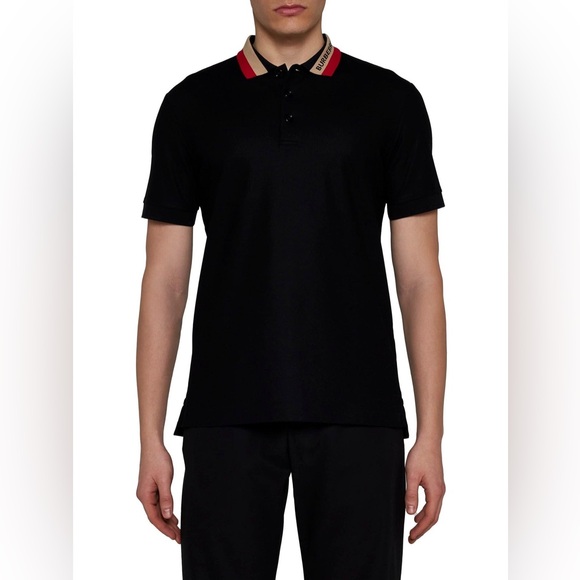 EUC Men’s Size Medium Burberry Contrasting Collar Cotton Polo Shirt In Black - Picture 5 of 16